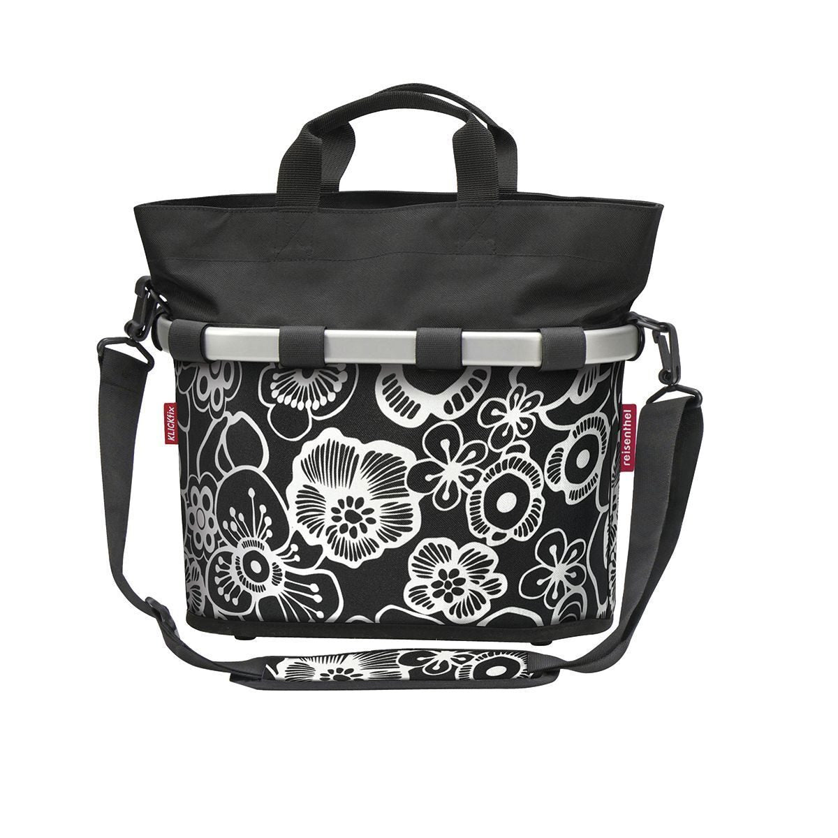 Cos Bicicleta KLICKfix Oval S Negru cu Flori Albe