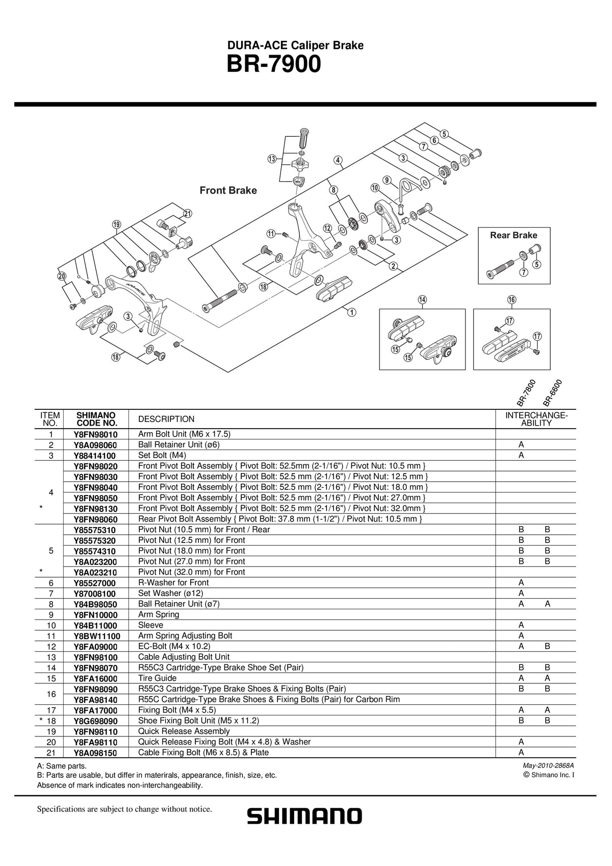 Saboti de Frana SHIMANO R55C3 Rezerve pt. BR-7900/7800/7700/6700/6600/5700/5600 & Suruburi de Fixare