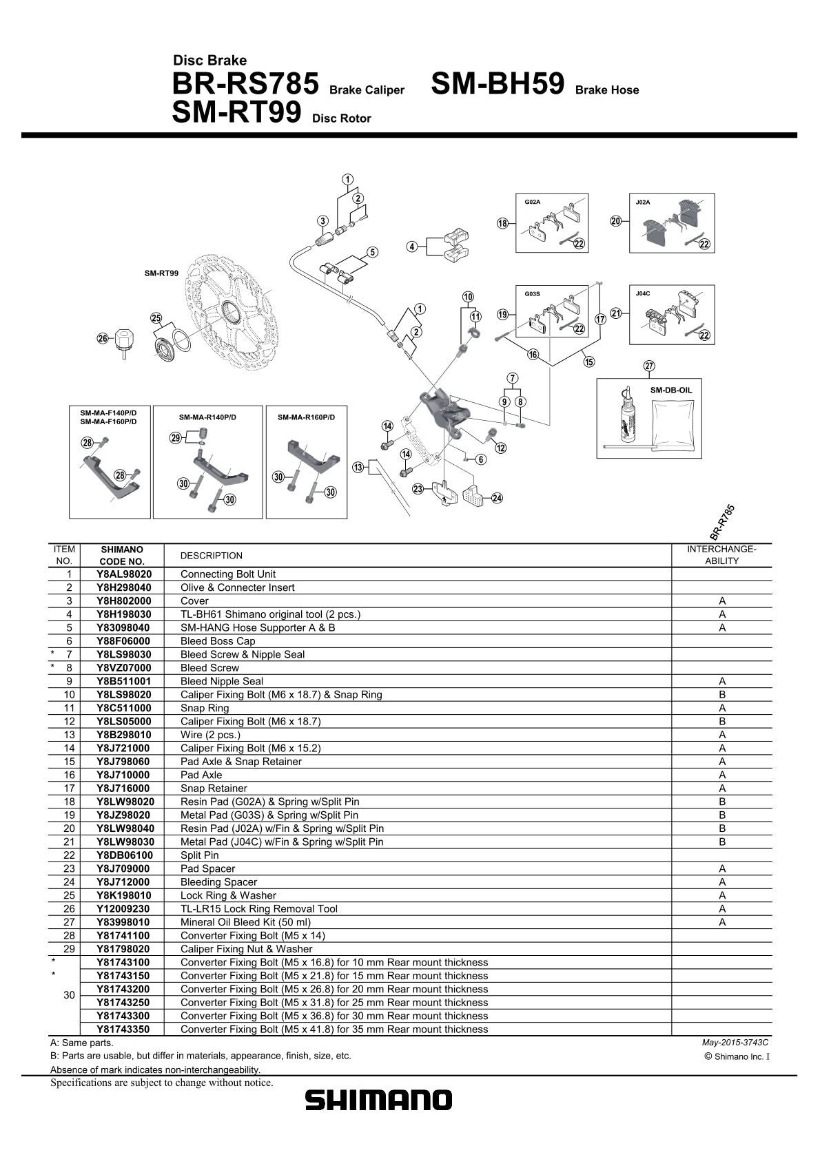 SM-MA Surub Conversie SHIMANO (M5 X 21.8) pt. 15MM Grosime Spate (BR-RS785)