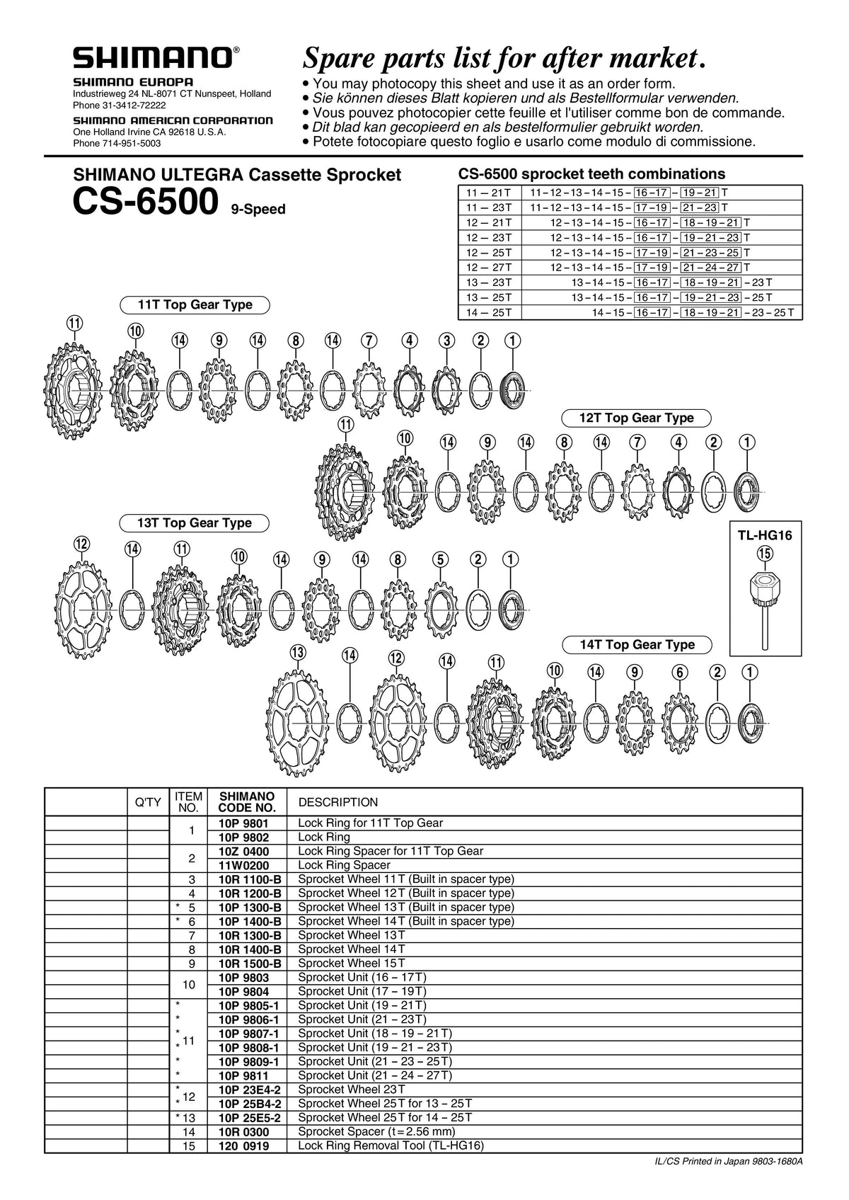Pinioane SHIMANO CS-6500 21-24-27T