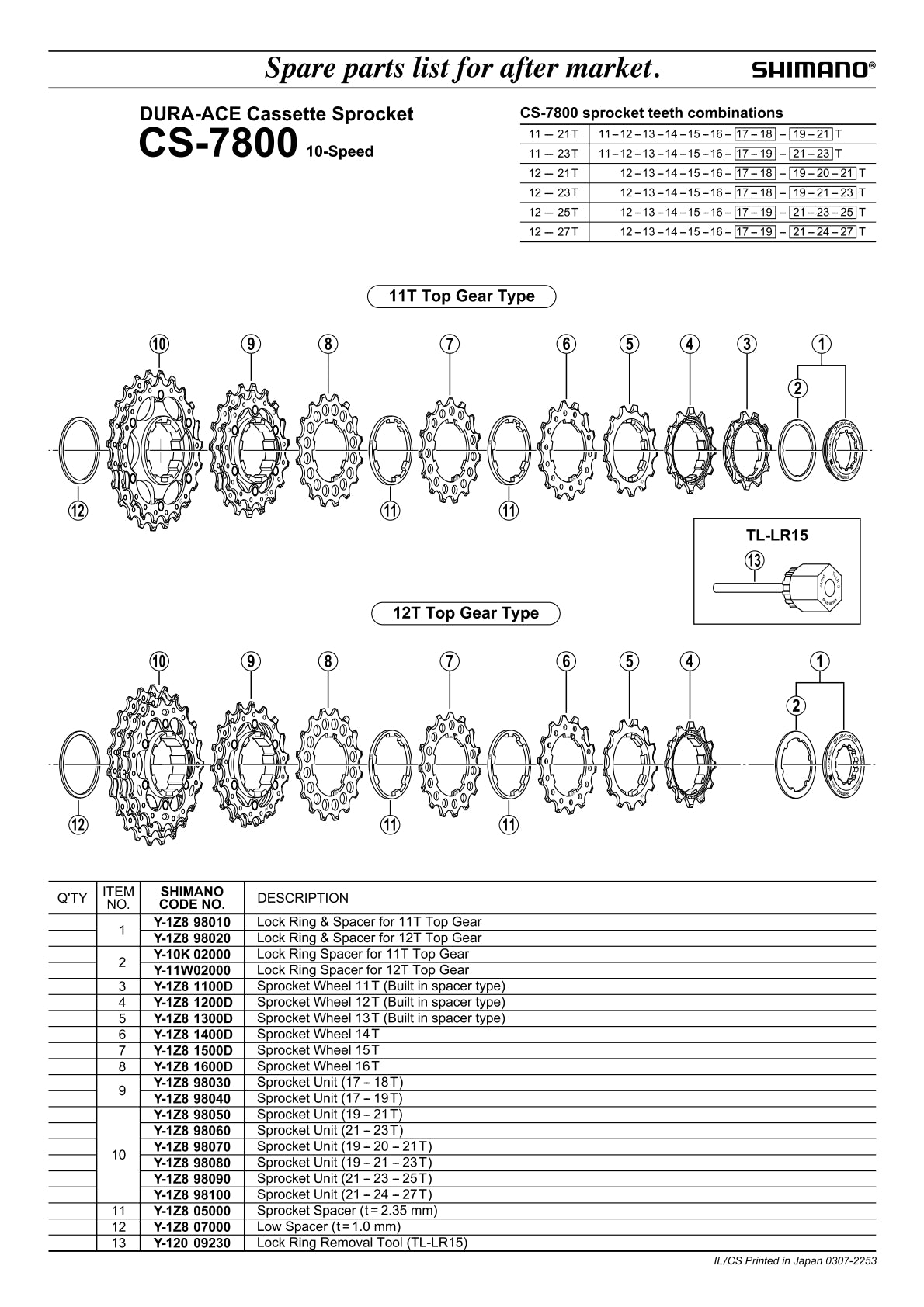 Distantiere SHIMANO CS-7800
