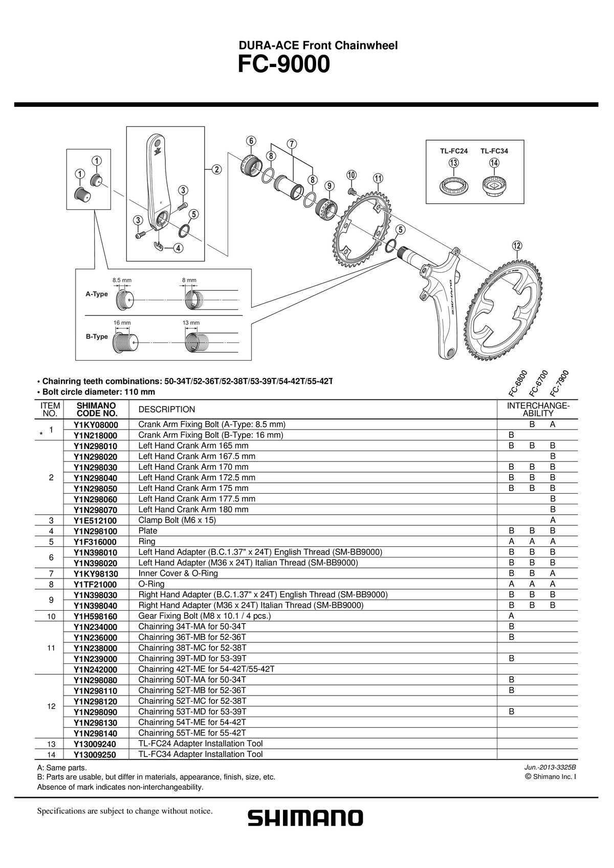 Foaie SHIMANO FC-9000 36T-MB pt. 52-36T