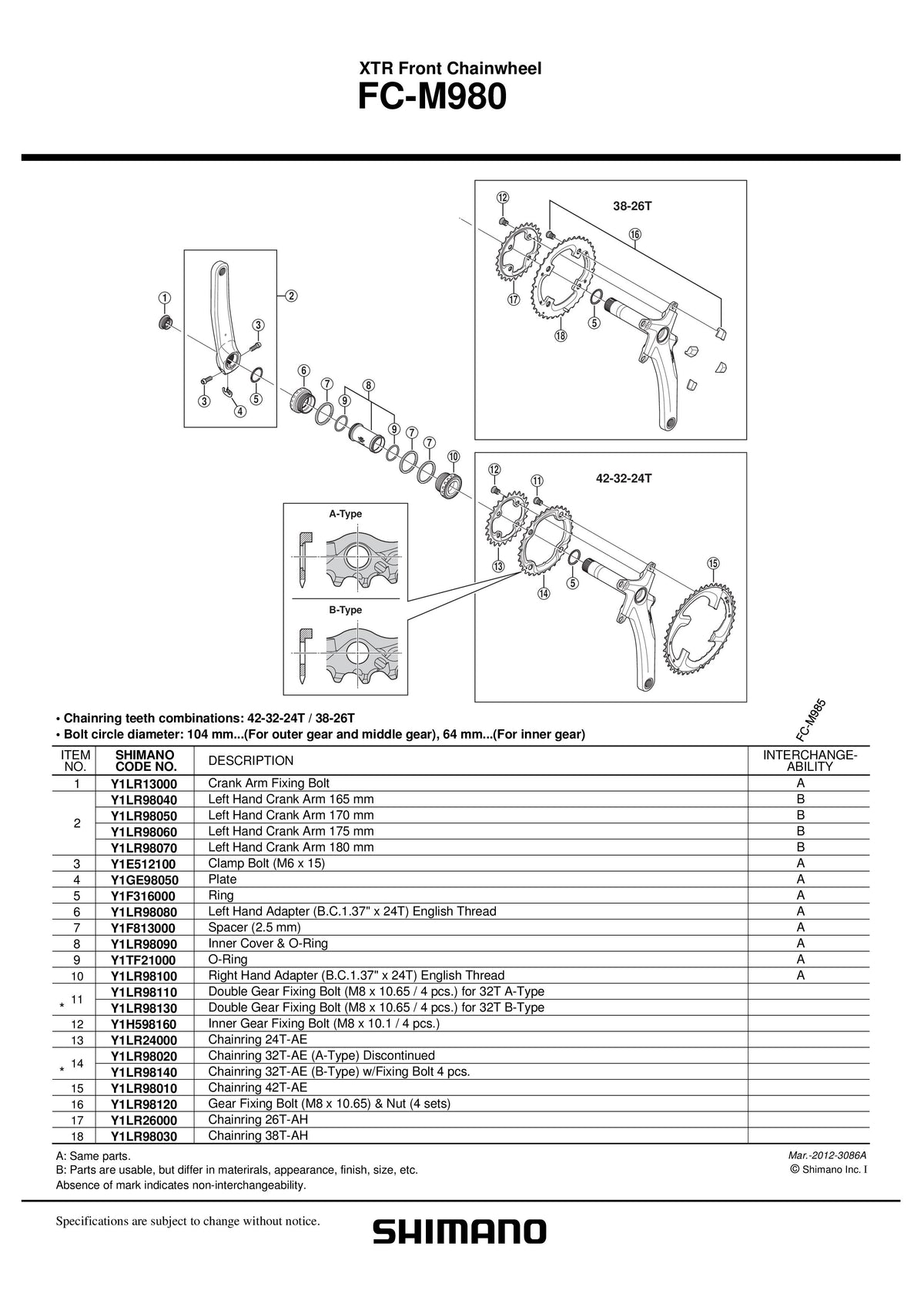 Foaie SHIMANO FC-M980 38T-AH