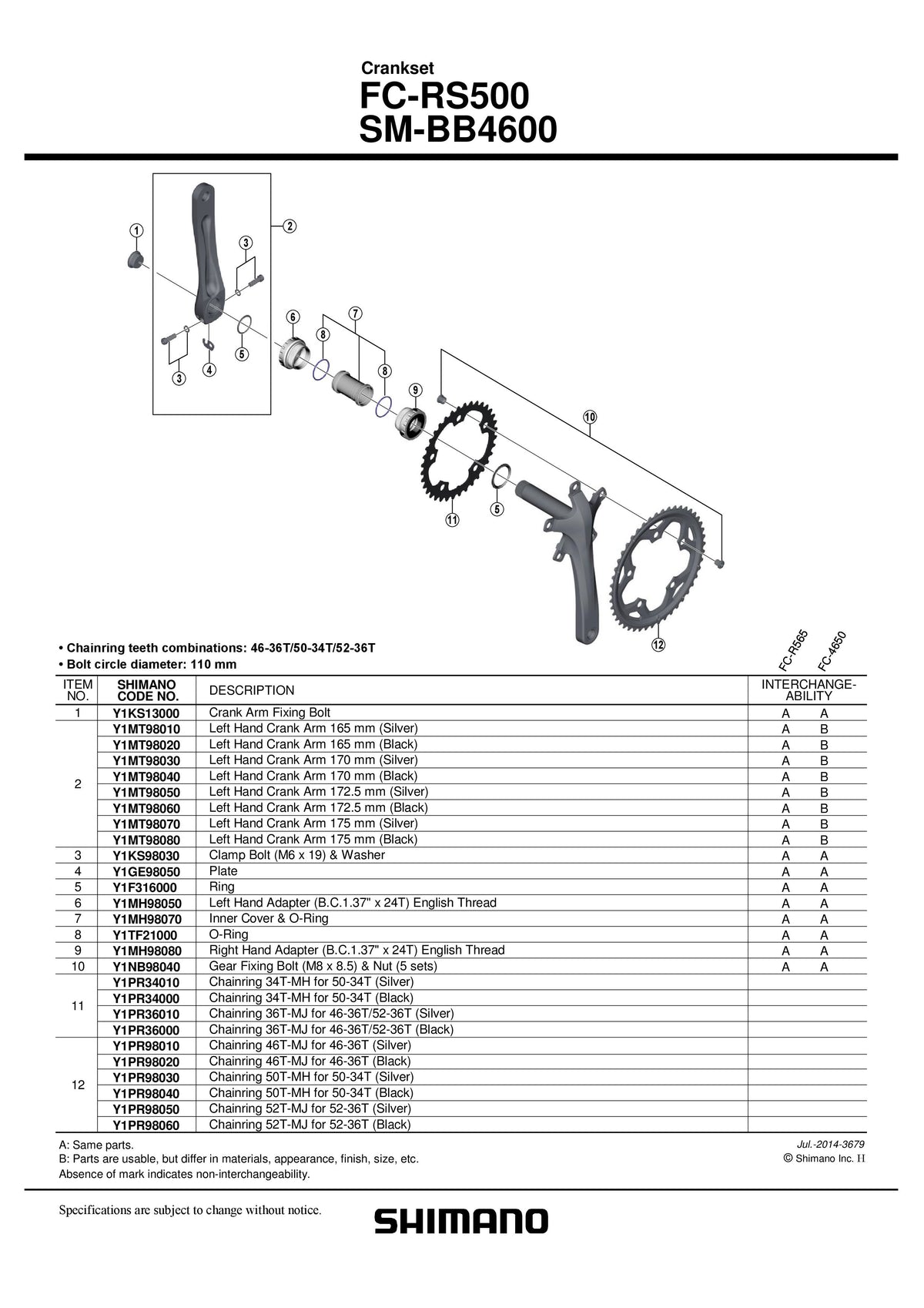 Foaie SHIMANO FC-RS500 36T-MH Neagra