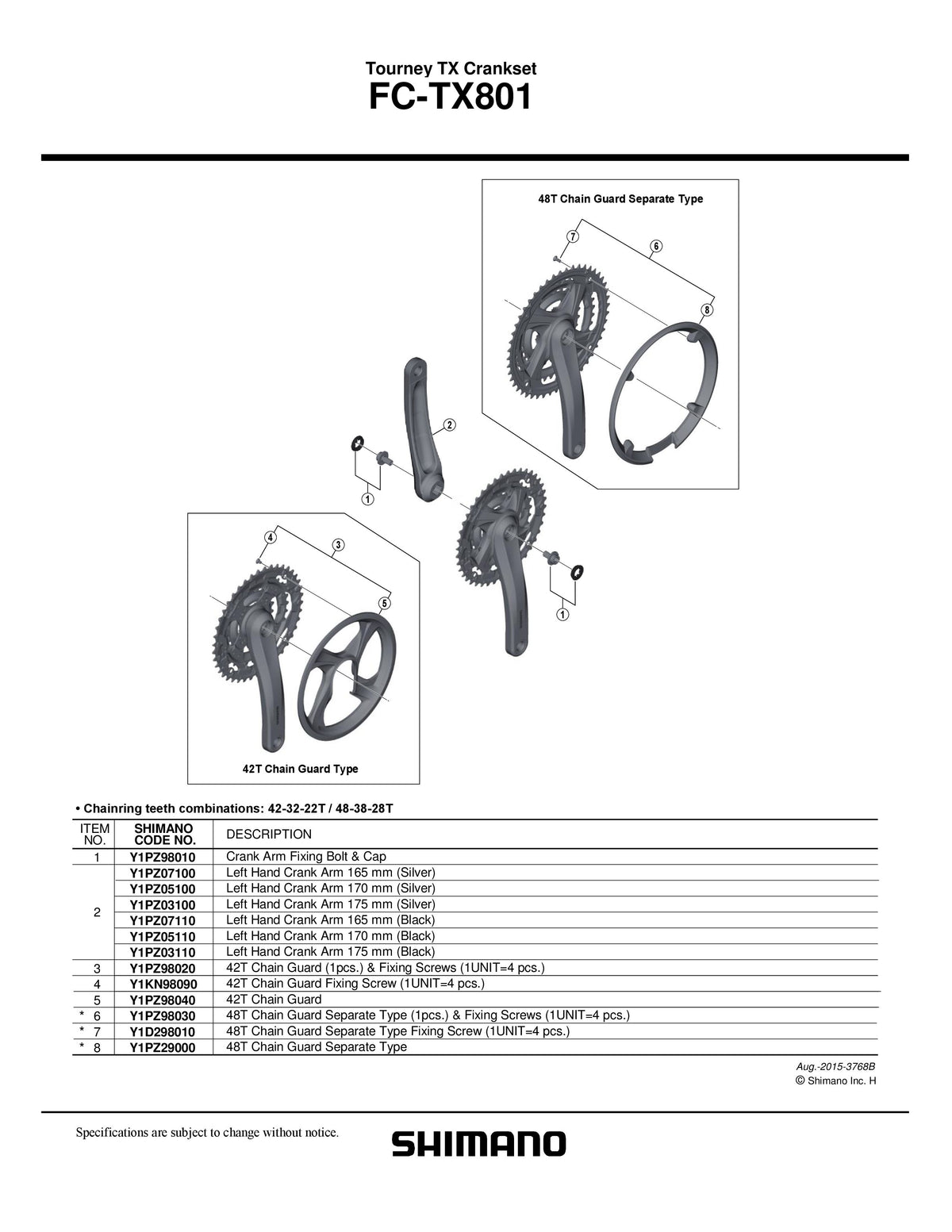 Brat Pedalier SHIMANO FC-TX801 Stanga 175MM Negru
