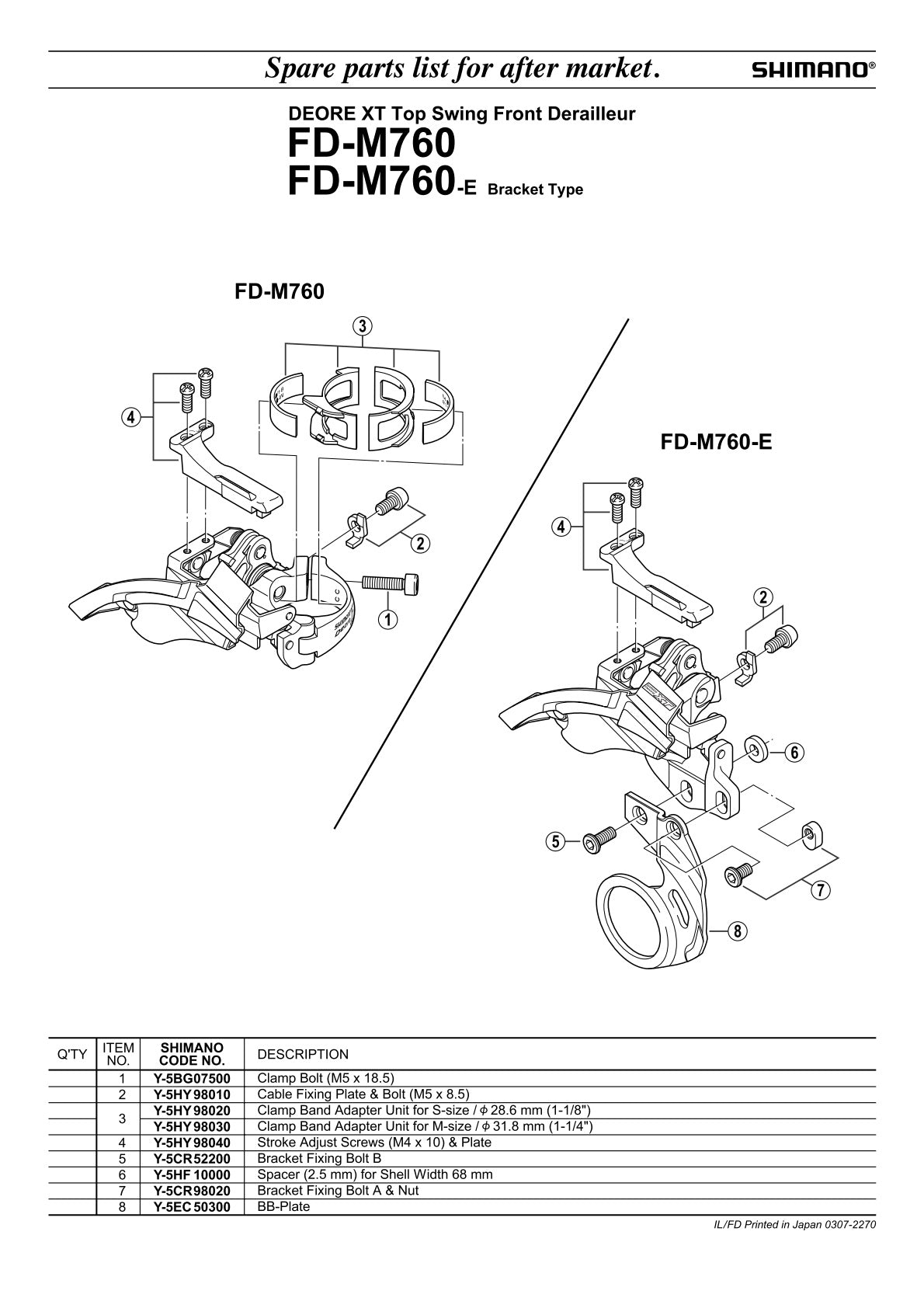 Suruburi de Colier SHIMANO FD-M760 M5 X 18.5