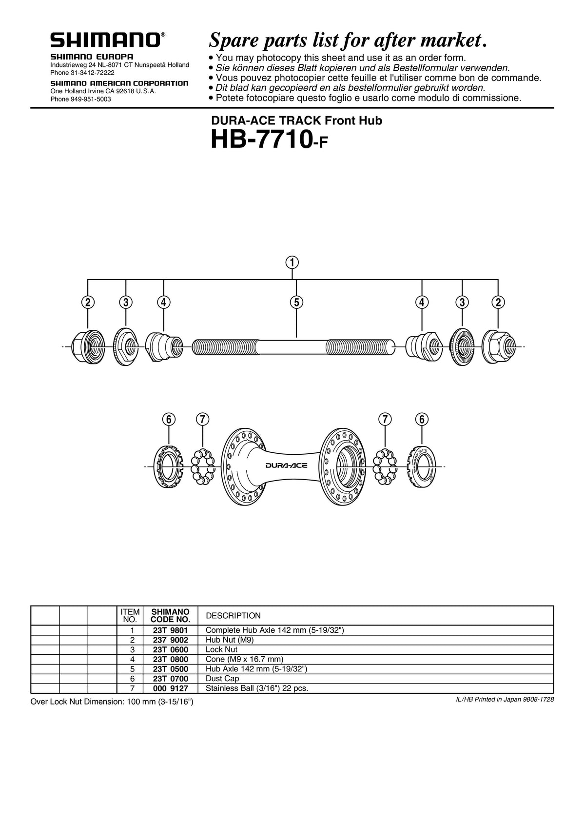 Con SHIMANO HB-7710-F M9X16.7MM