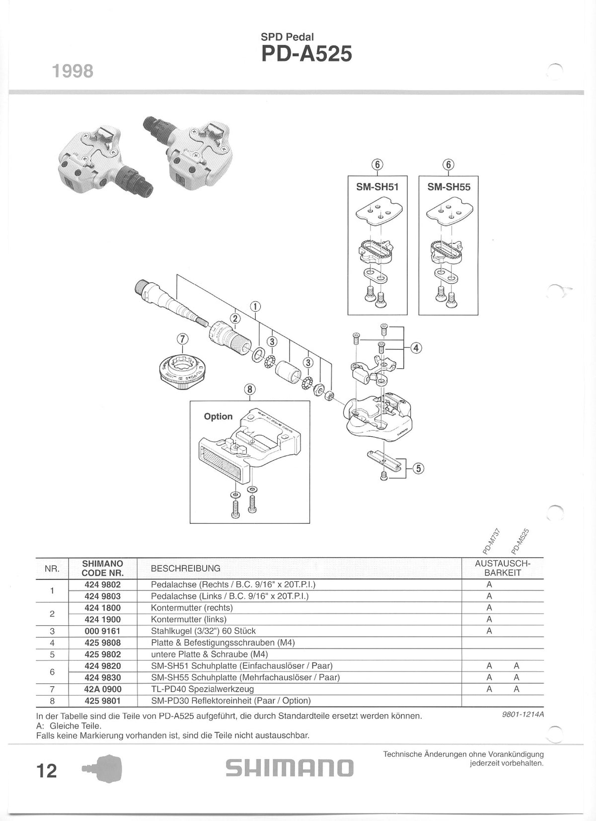 Placa Placute Pedale SHIMANO PD-A525 & Suruburi (M4)