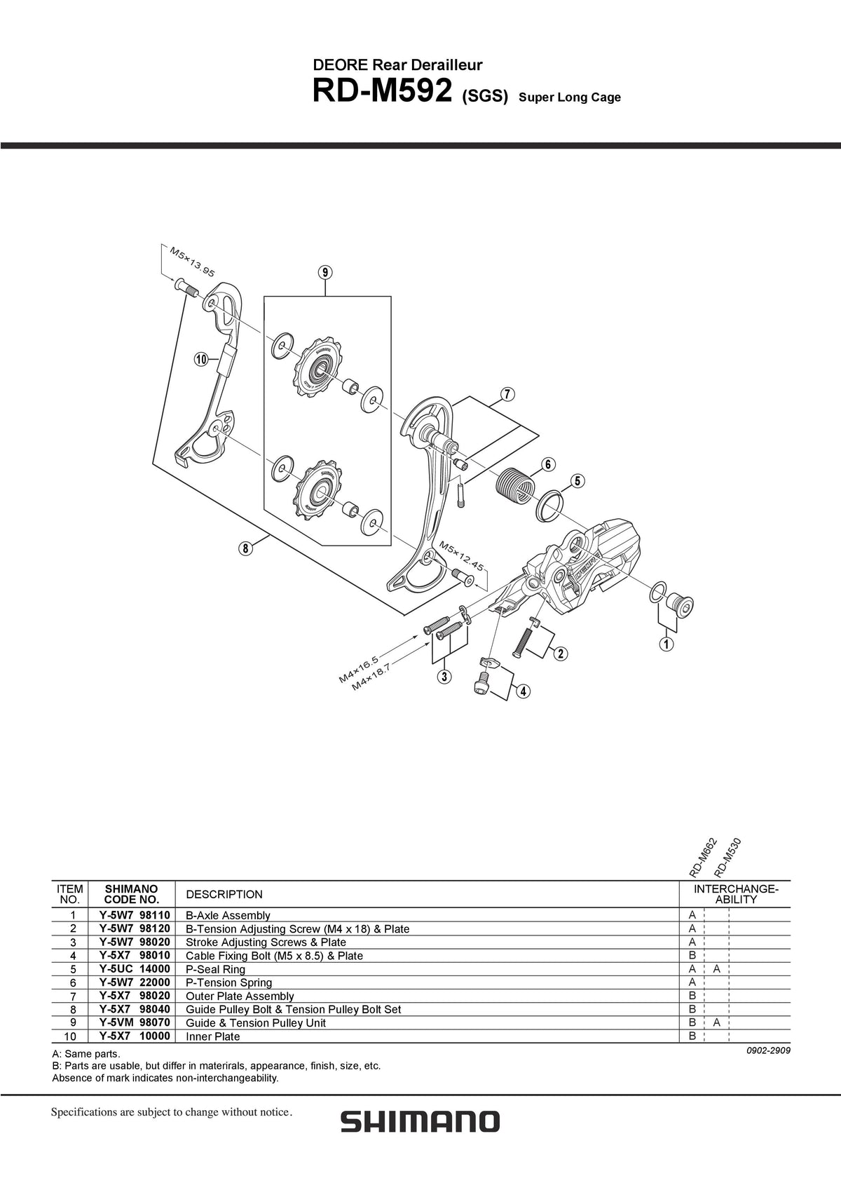Surub Rola Ghidare & Surub Rola Tensionare pt. Role Schimbator Spate RD-M592 SHIMANO