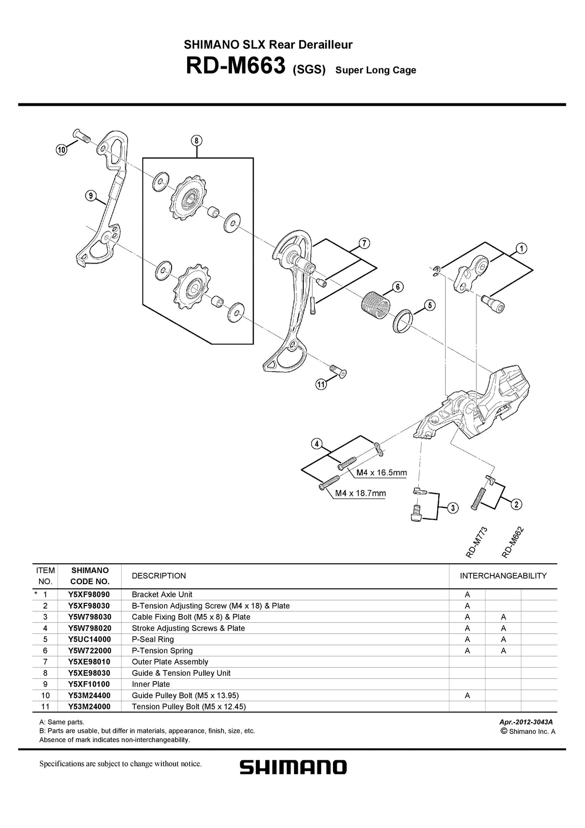 Surub Rola Ghidare SHIMANO pt. RD-M950