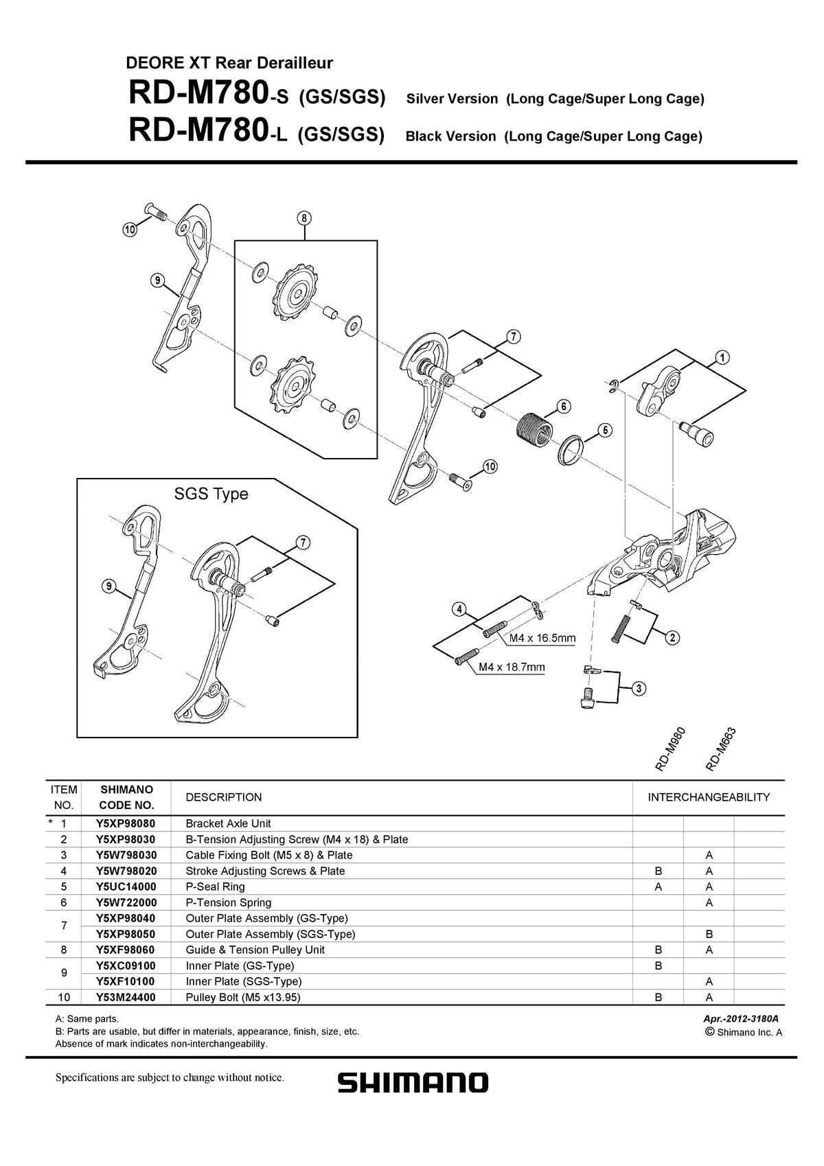 Placa Interioara SHIMANO RD-M780-GS