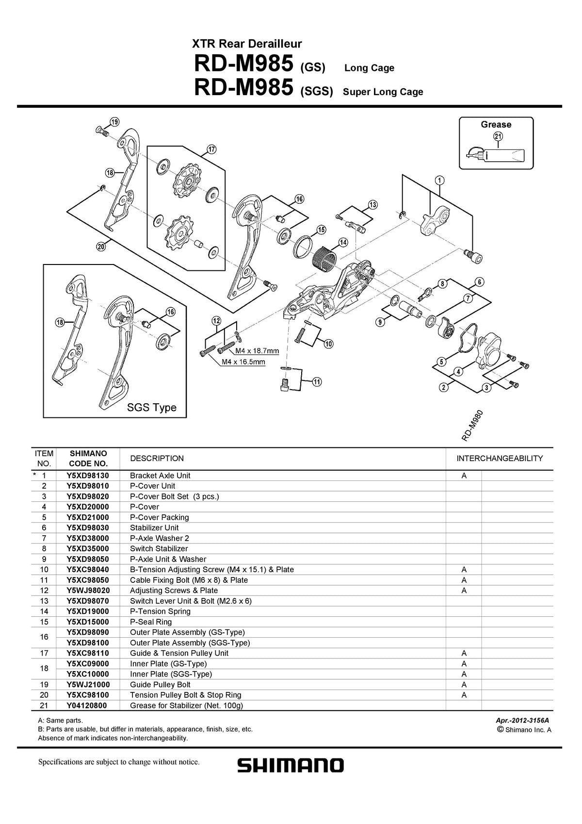 Maneta de Tensionare Ambreiaj pt SHIMANO RD-M985 & Surub M2.6X6