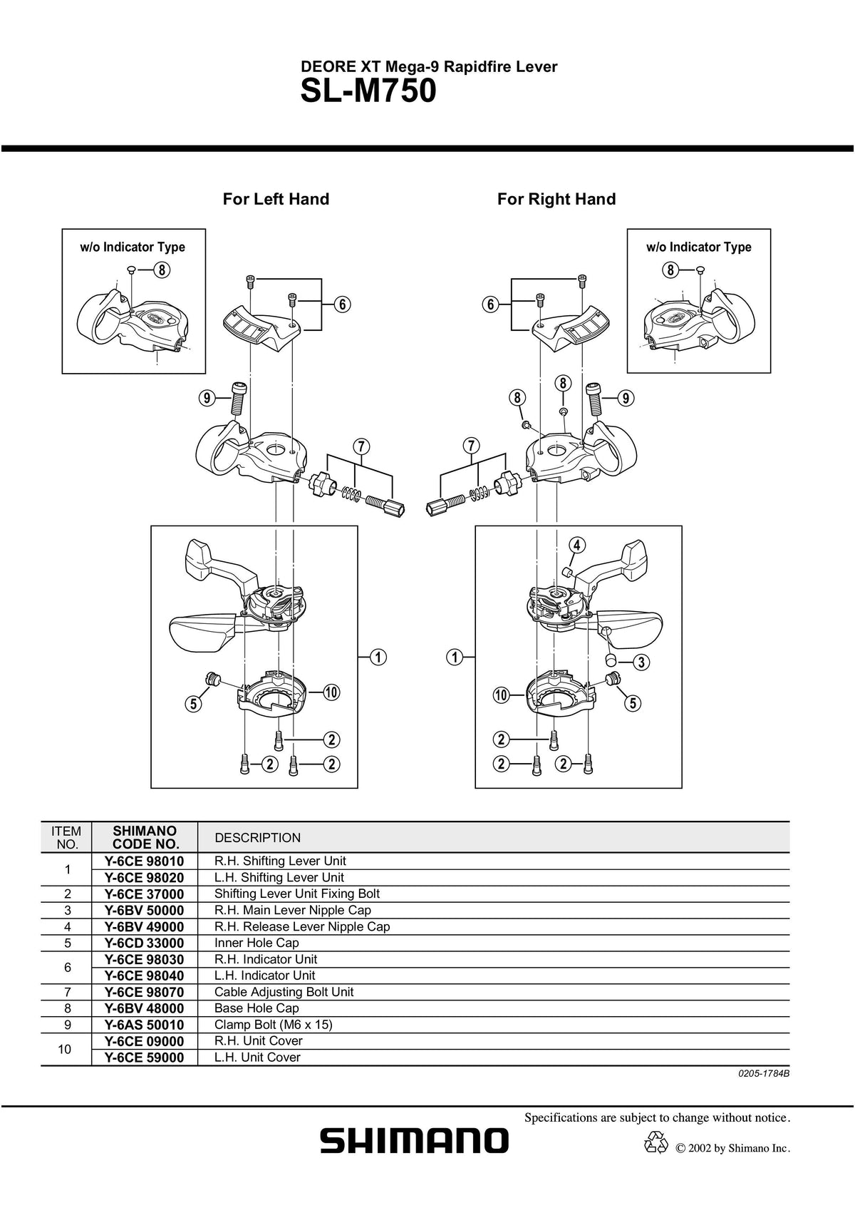 Maneta de Schimbator Ansamblu SHIMANO SL-M750 Stanga