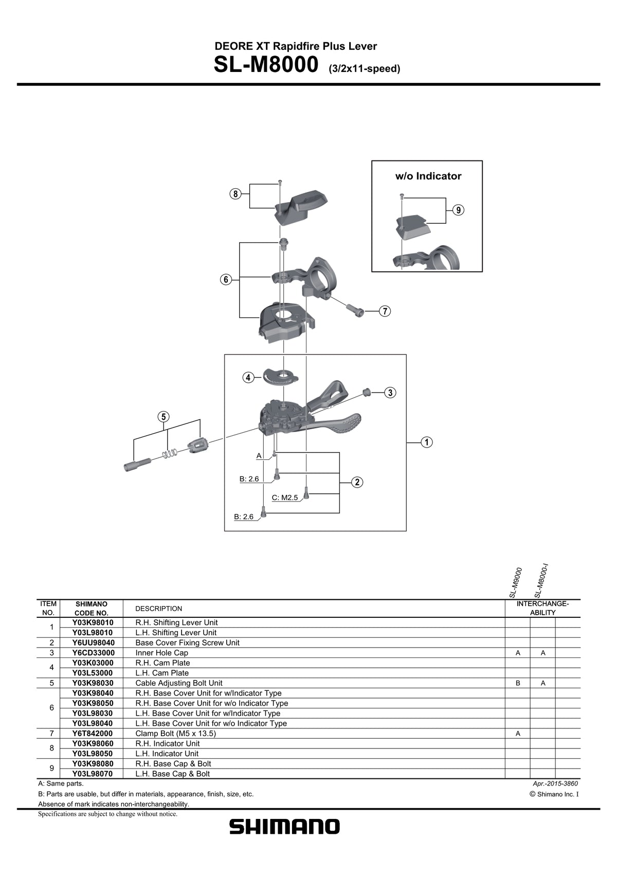 Masca si Surub pt. Capac Maneta de Schimbator Dreapta SHIMANO SL-M8000