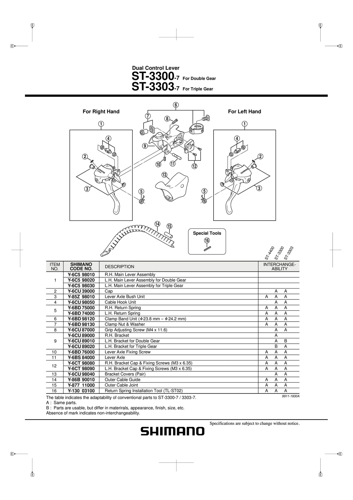Ansamblu Corp Maneta SHIMANO ST-3300-7 Stanga pt. Dublu