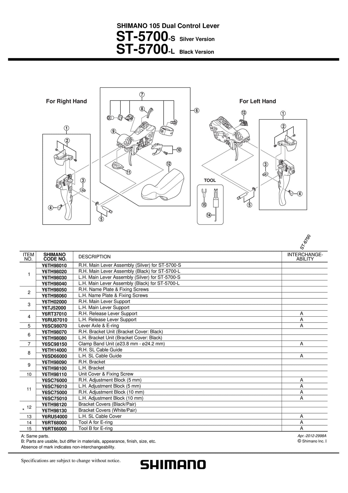 Capac Maneta SHIMANO ST-5700 Dreata & Suruburi de Fixare