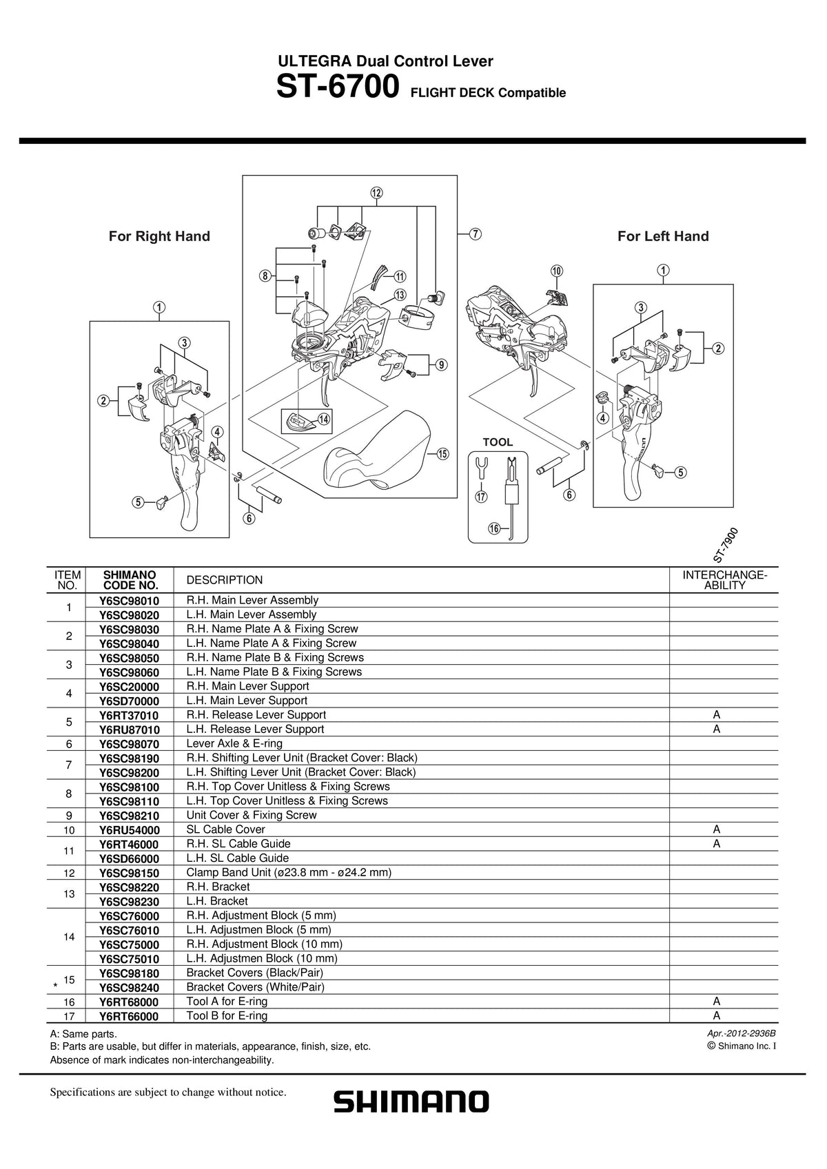 Capac Superior fara Mecanism SHIMANO ST-6700 Dreapta & Suruburi