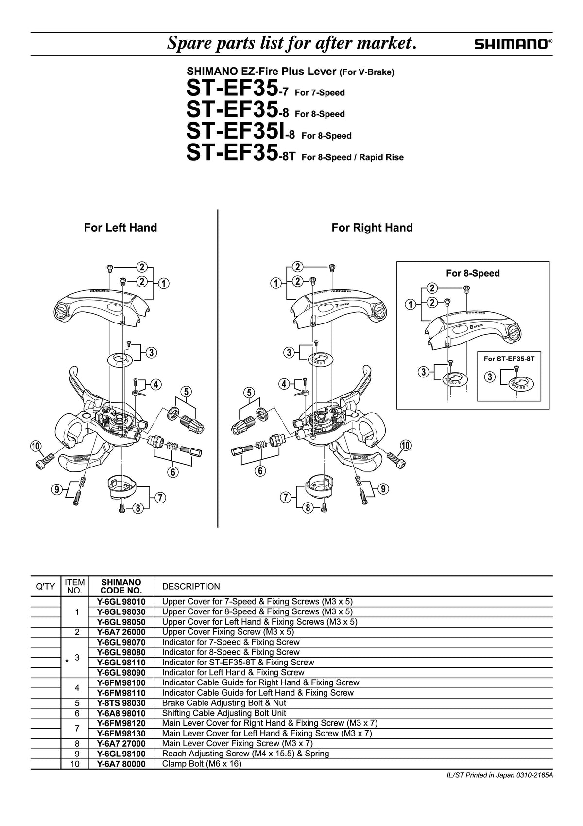 Indicator SHIMANO ST-EF35 Dreapta 7 Vit. & Suruburi