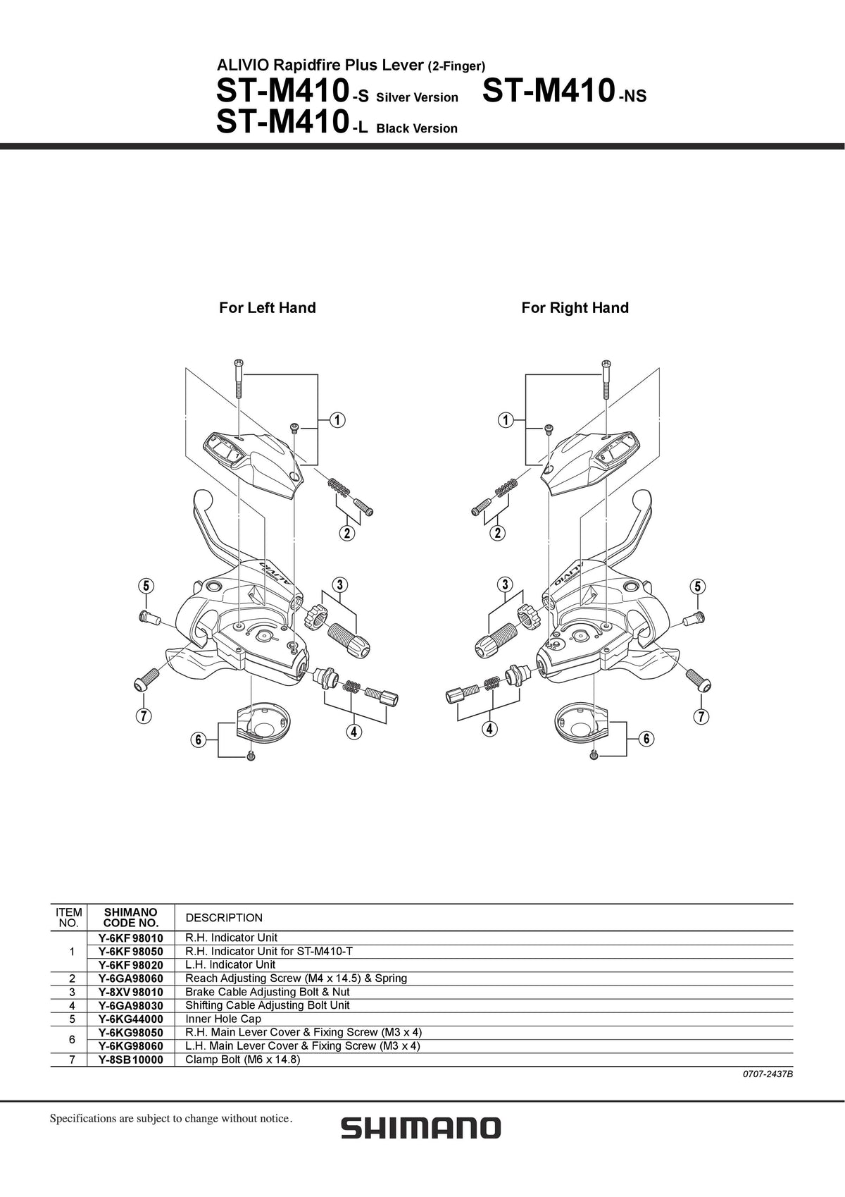 Indicator SHIMANO ST-M410 Dreapta
