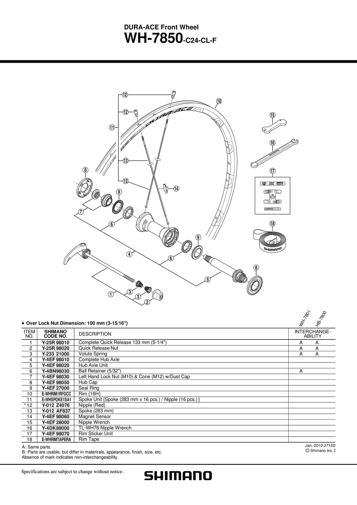Capat Etans SHIMANO WH-7850-F