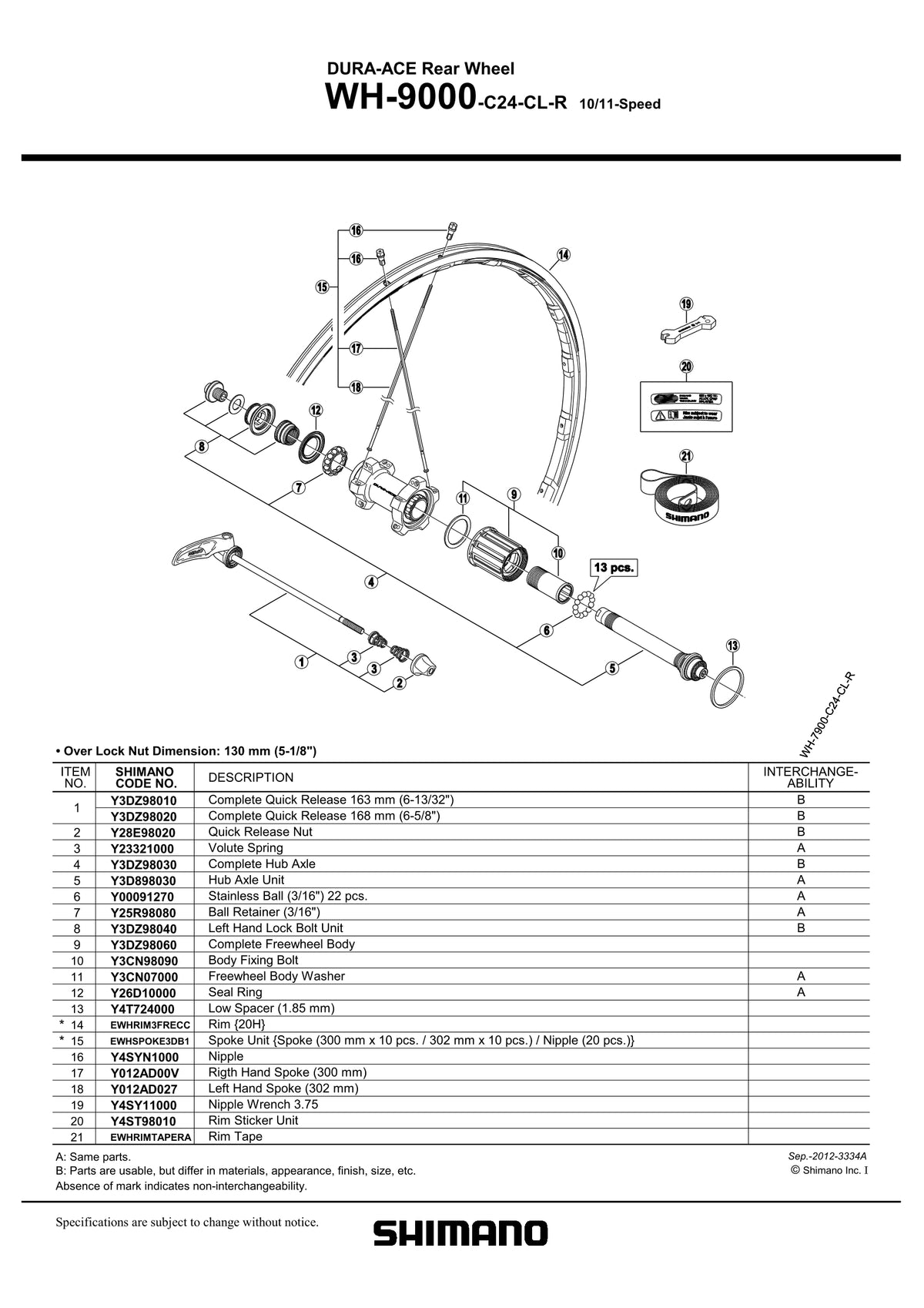 Spita SHIMANO WH-9000-C24-CL-R Dreapta 300MM