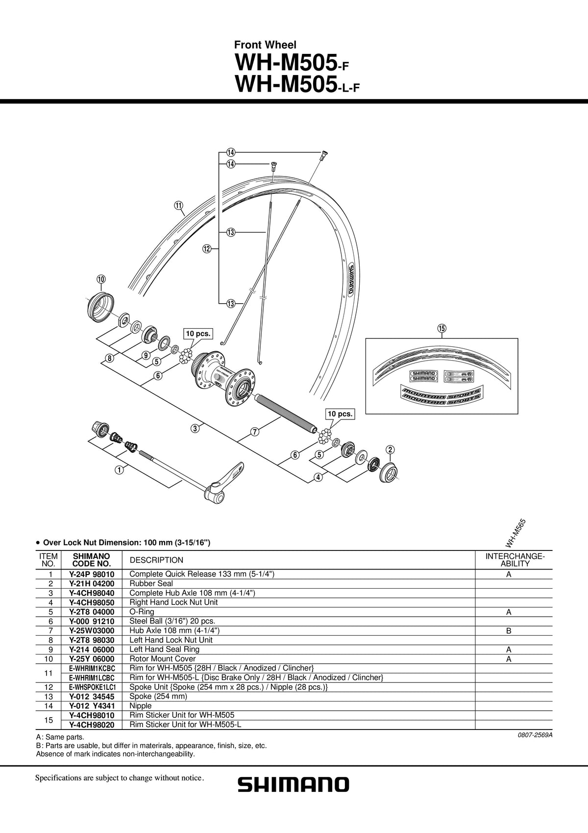 Spita SHIMANO WH-M505-F 254MM