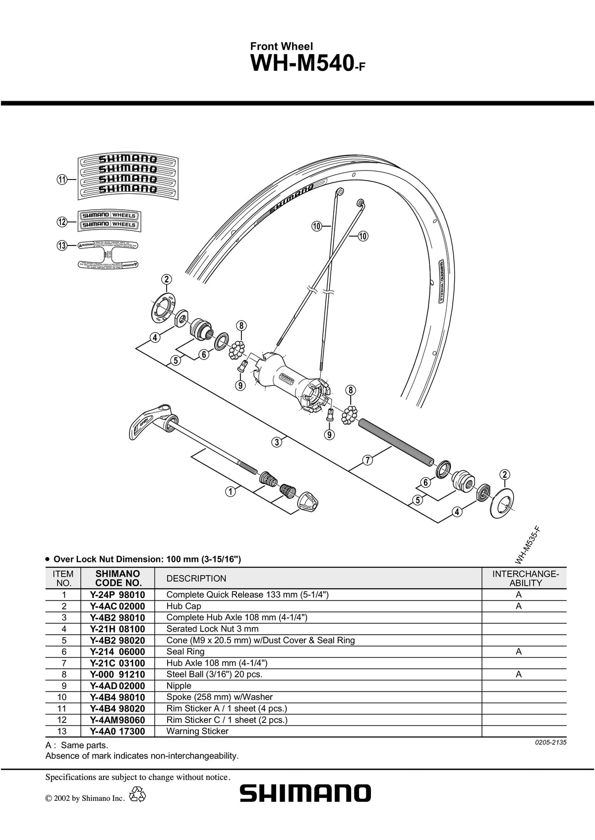Spita SHIMANO WH-M540-F 258MM & Saiba