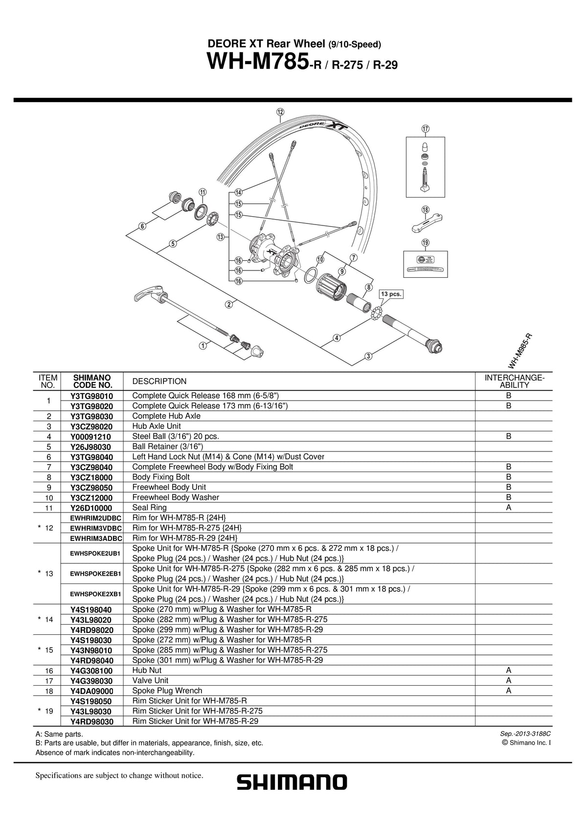 Spita SHIMANO WH-M785-R-275 285MM & Capat/Saiba
