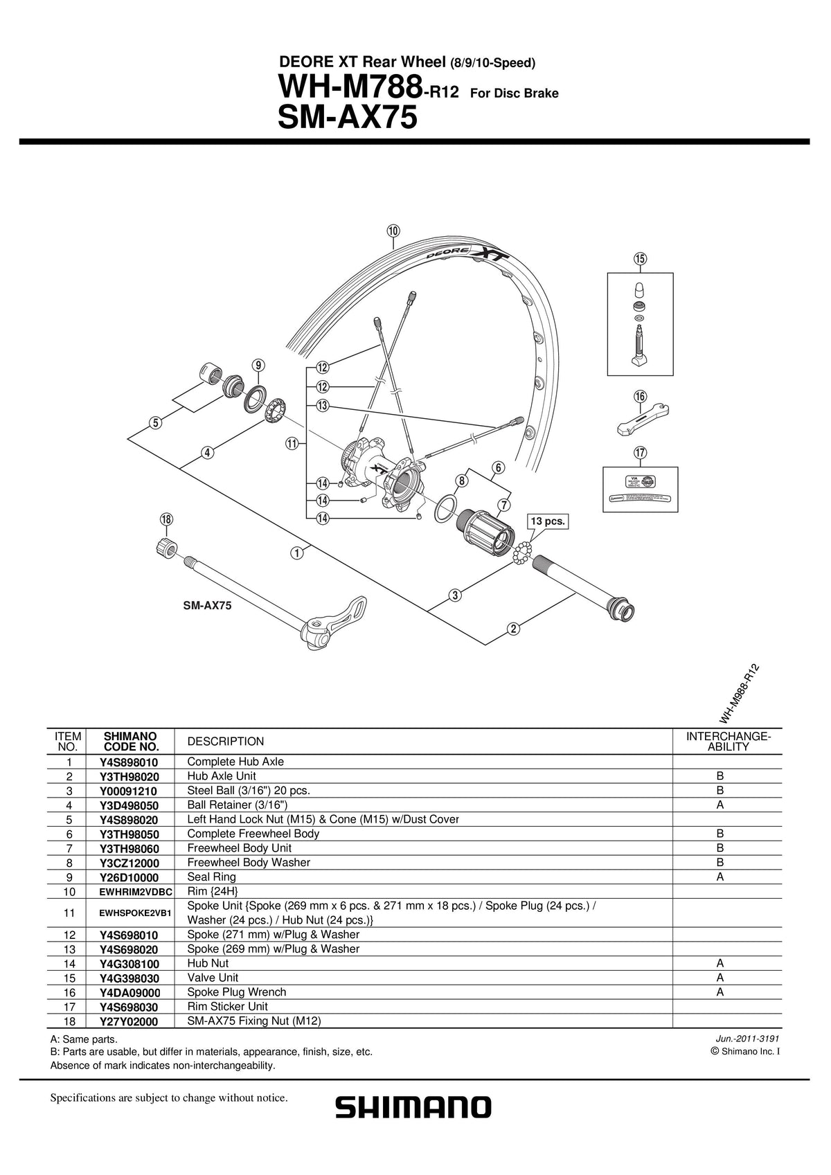 Suruburi de Fixare SHIMANO WH-M788 M12