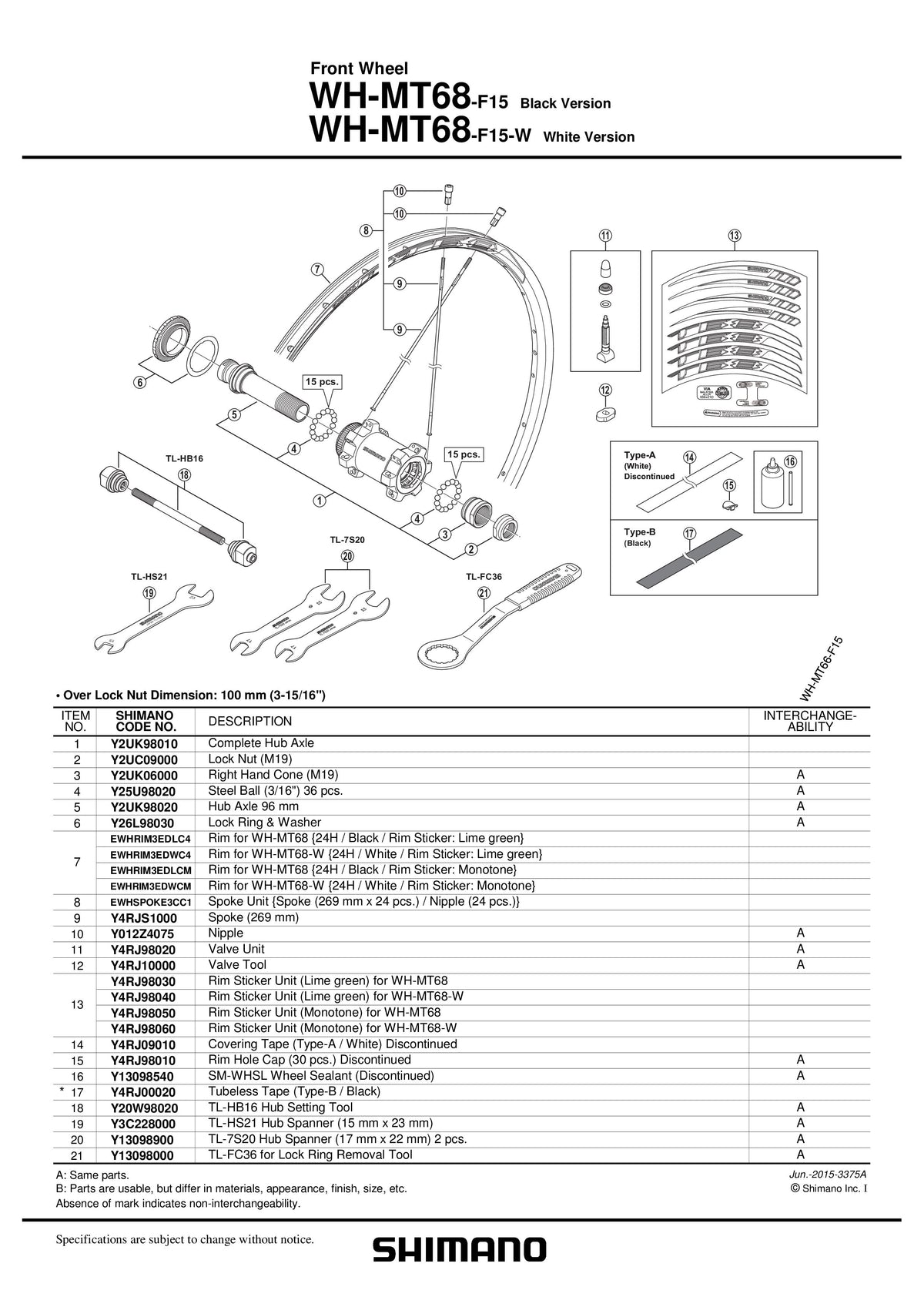 Scula pt. Valva de Roata SHIMANO WH-MT68-F15