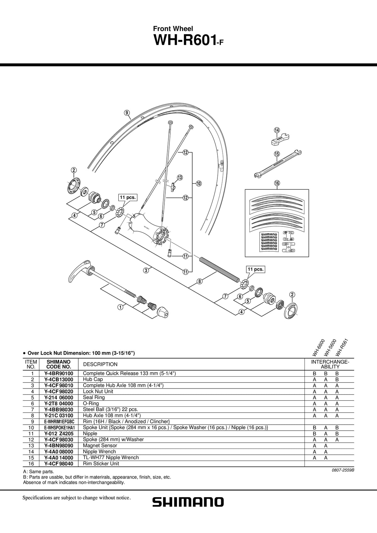 Spita SHIMANO WH-R601-F 284MM & Saiba