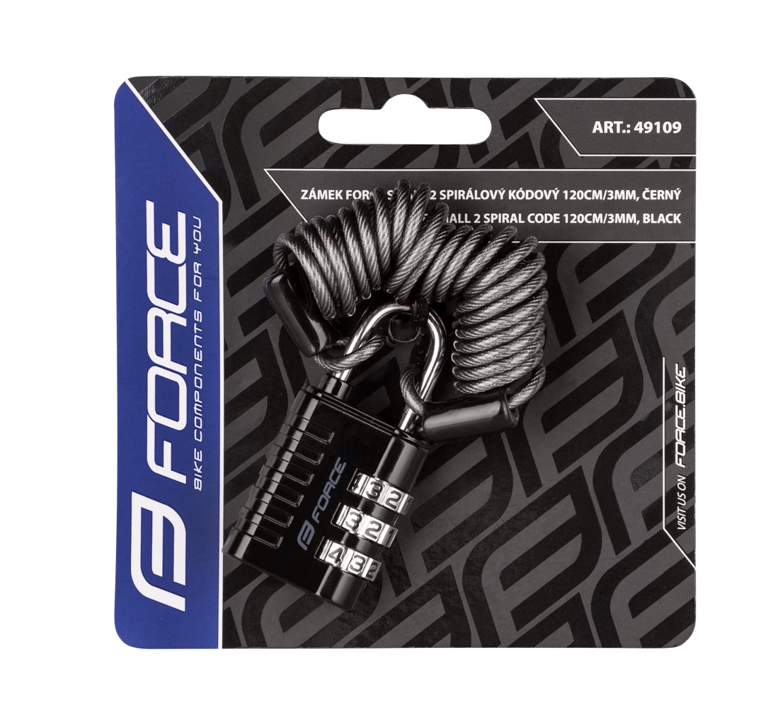Antifurt Force SMALL 2 spiral code 120cm/3mm, negru