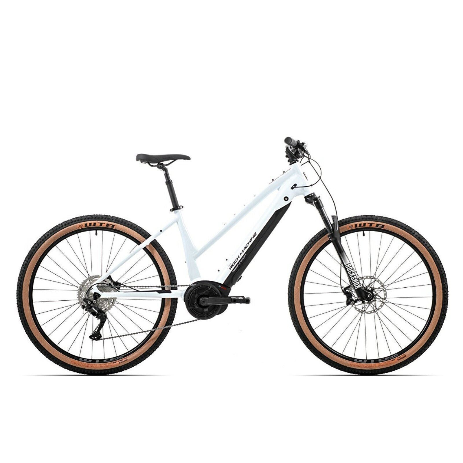 bicicleta electrica rock machine torrent e70 29 b easy entry gloss white black 155 s