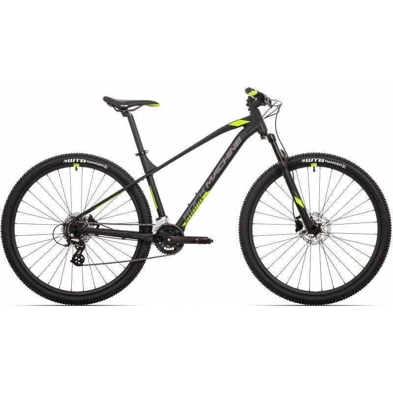 bicicleta rock machine manhattan 40 29 29 matte black grey radioactive yellow 190 l