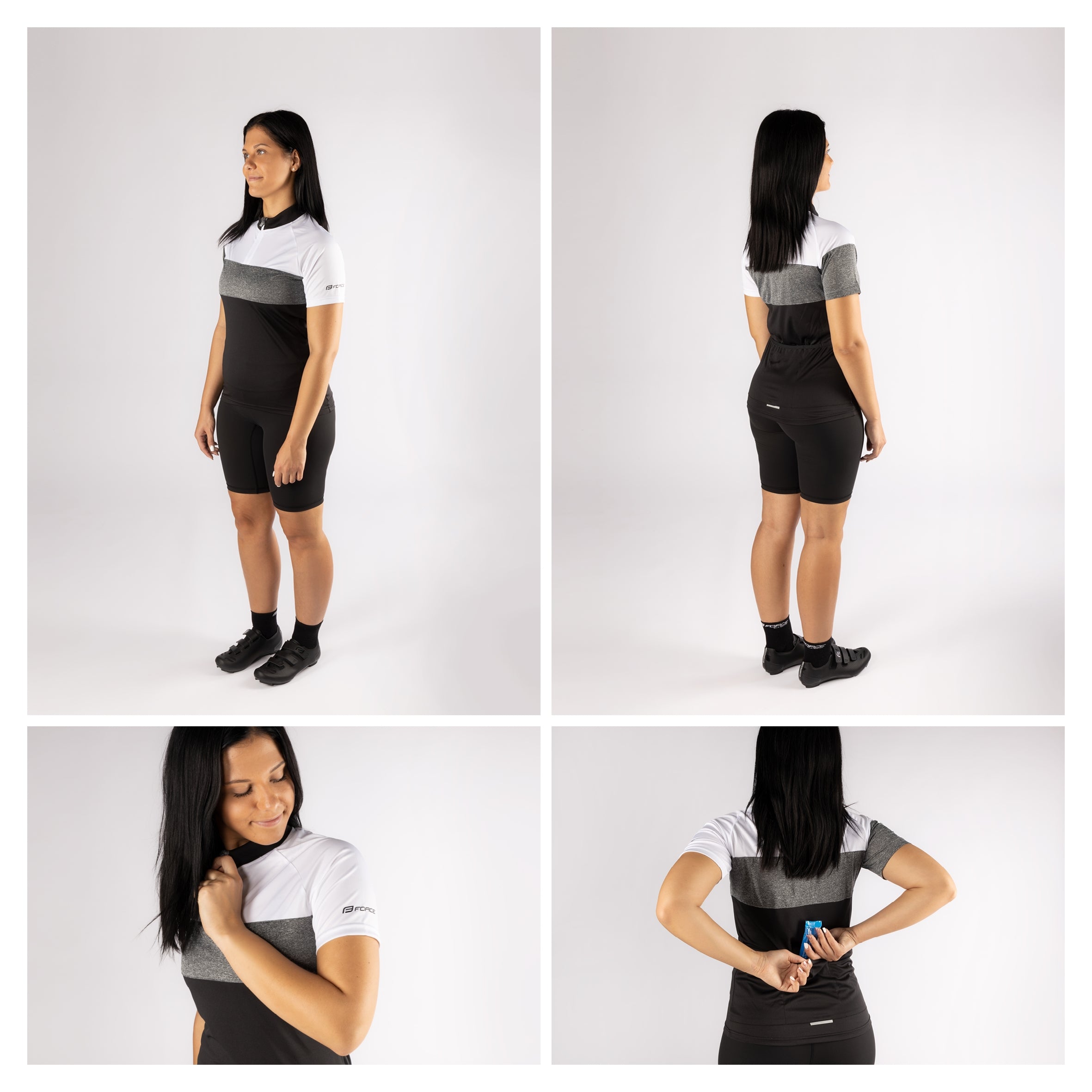 Bluza ciclism Force View Lady maneci scurte negru/alb/gri XL