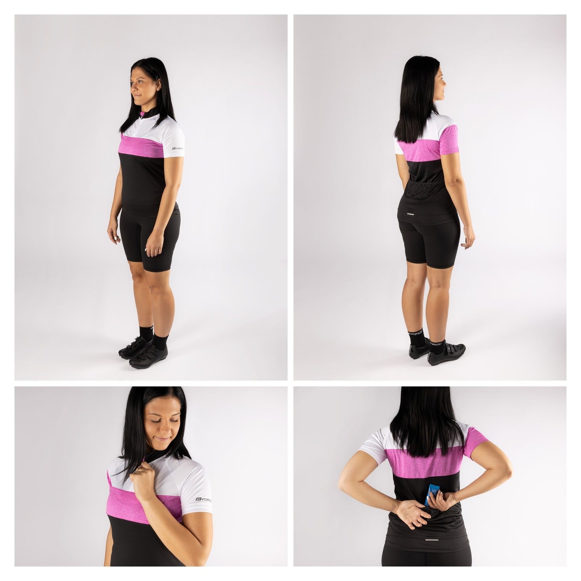 bluza ciclism force view lady maneci scurte negru alb roz l 2