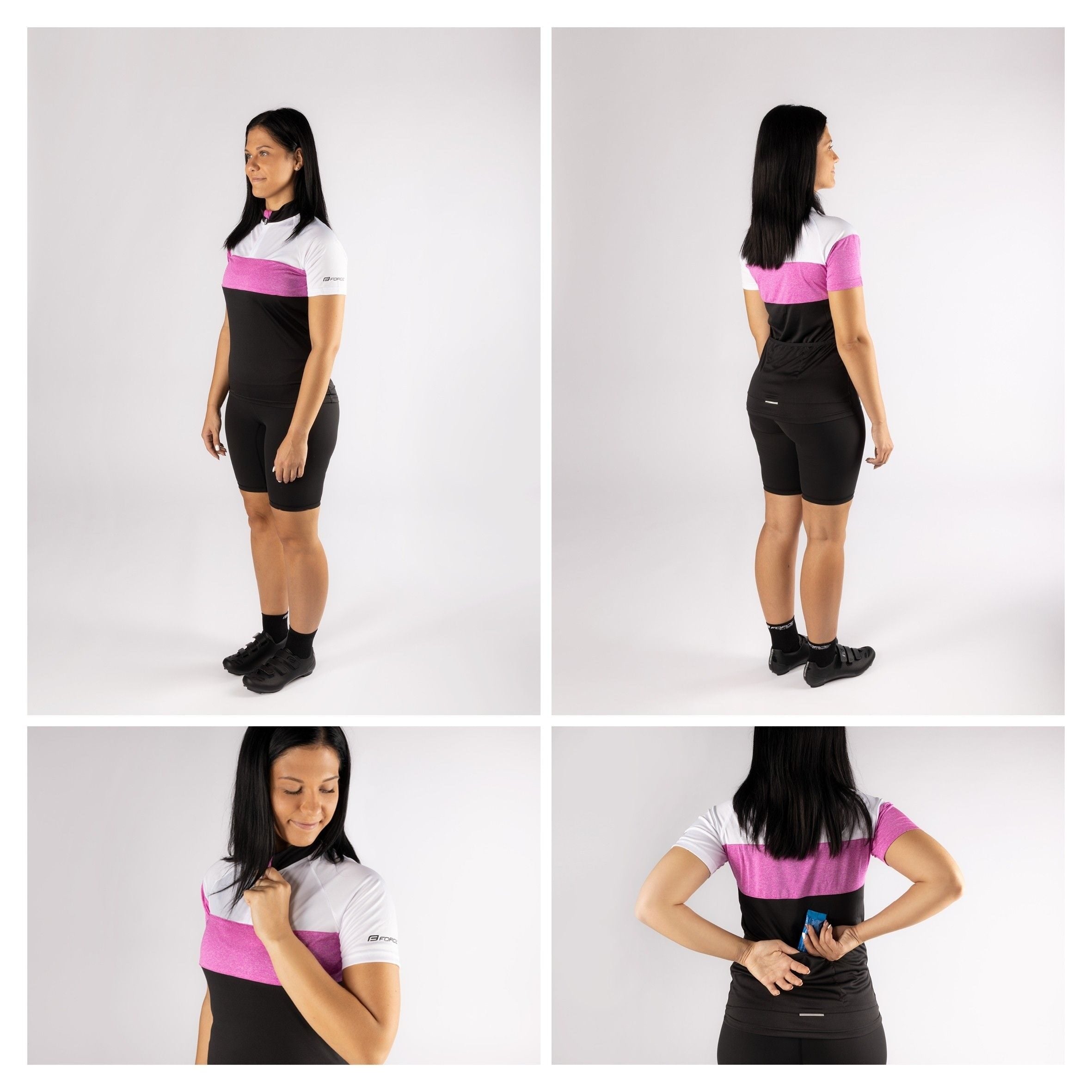 bluza ciclism force view lady maneci scurte negru alb roz l 2