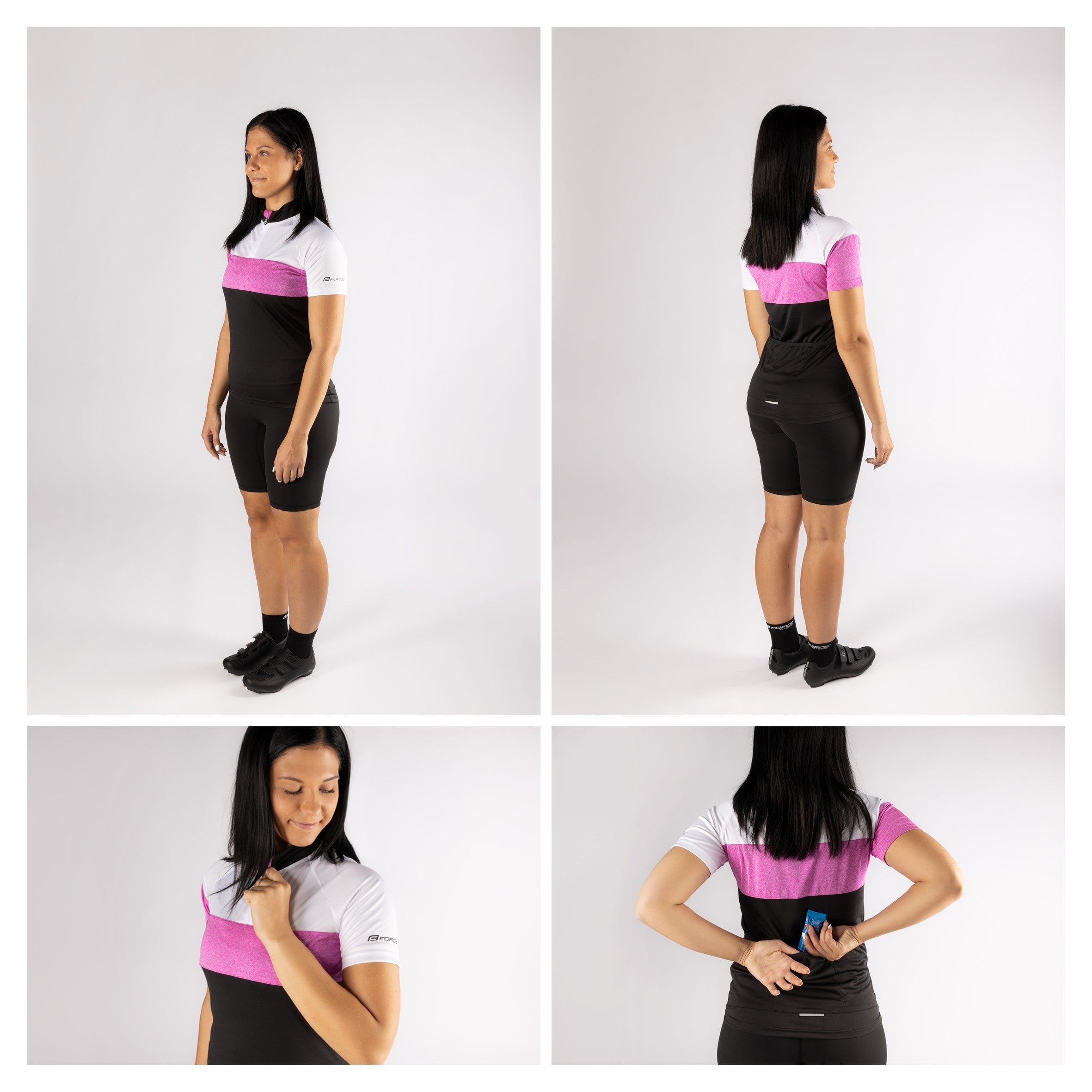 Bluza ciclism Force View Lady maneci scurte negru/alb/roz M