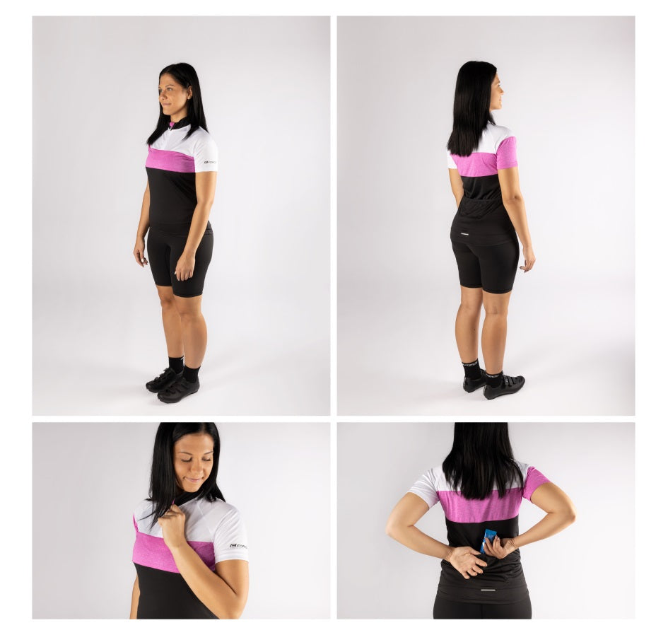 Bluza ciclism Force View Lady maneci scurte negru/alb/roz XL