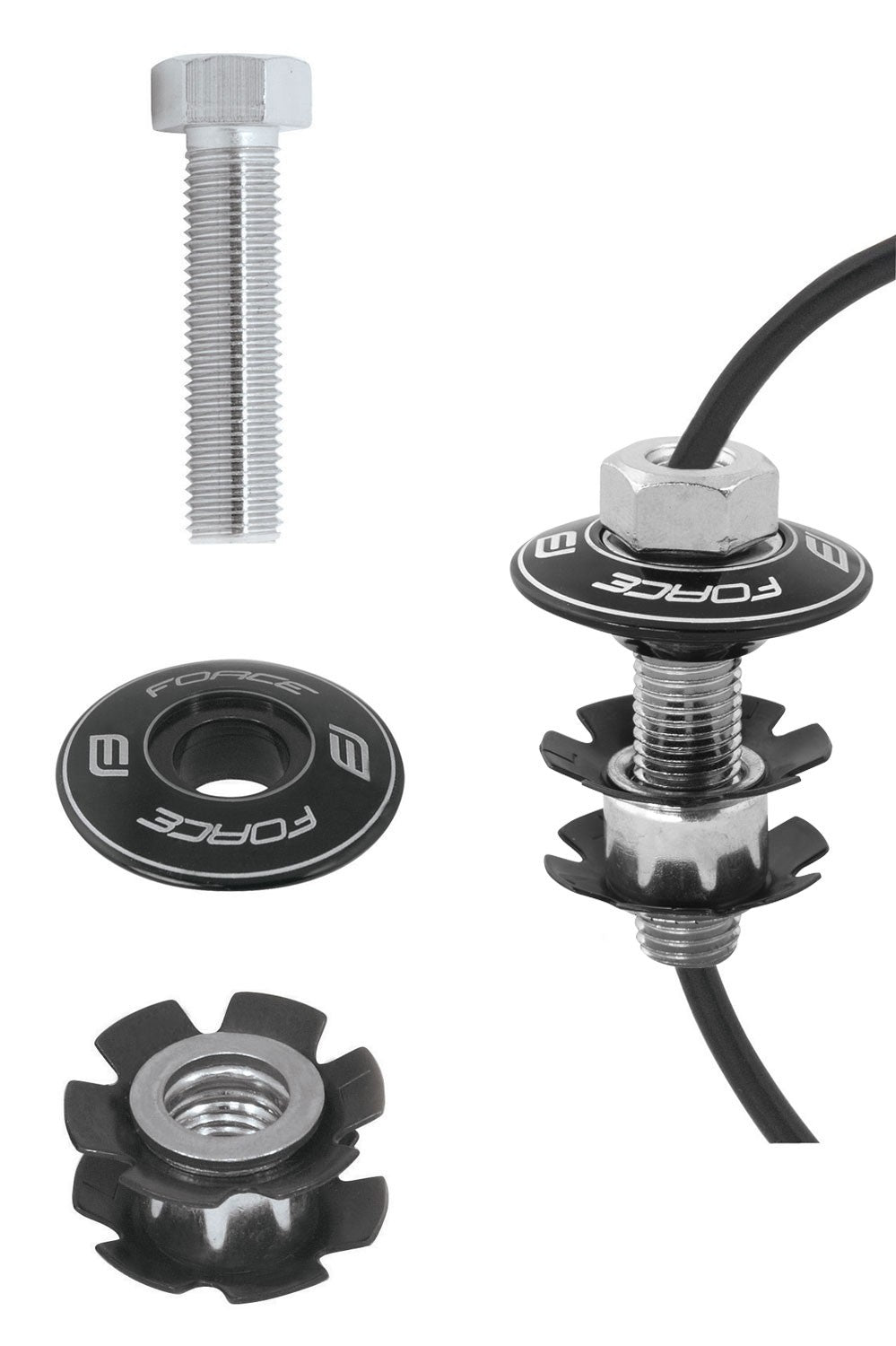 Capac si floare Force BMX cu gaura conducta 1.1/8 negre