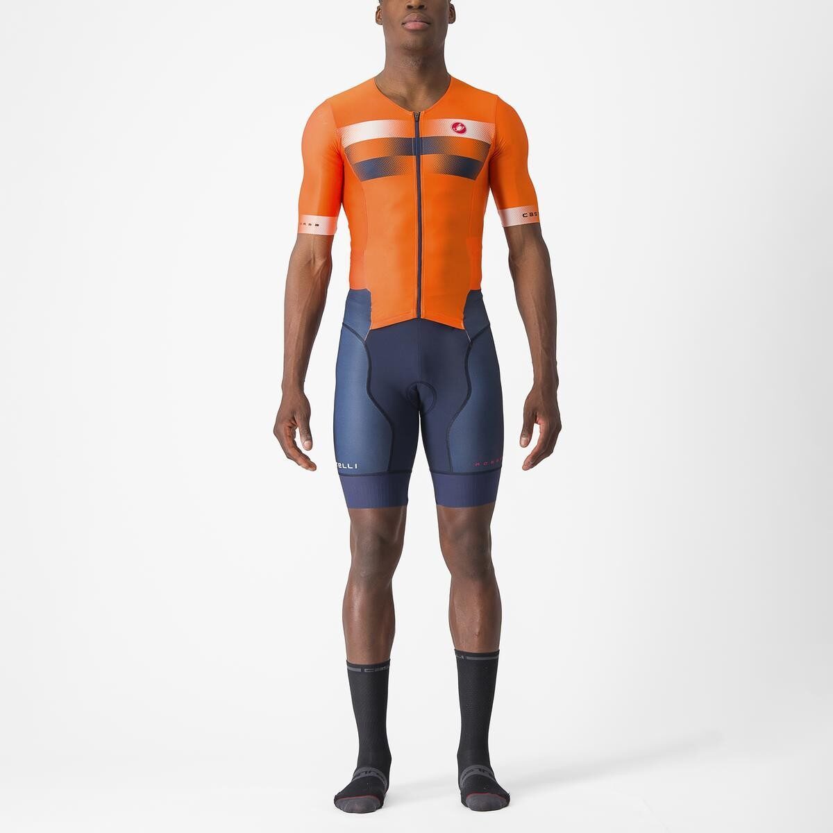 costum de triatlon cu maneca scurta castelli free sanremo ss portocaliu indigo xxxl