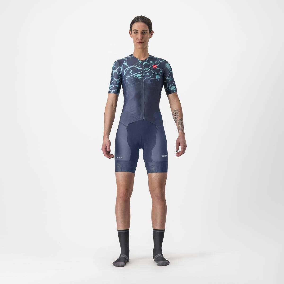 costum de triatlon cu maneca scurta castelli free sanremo w ss de dama indigo turcoaz xs