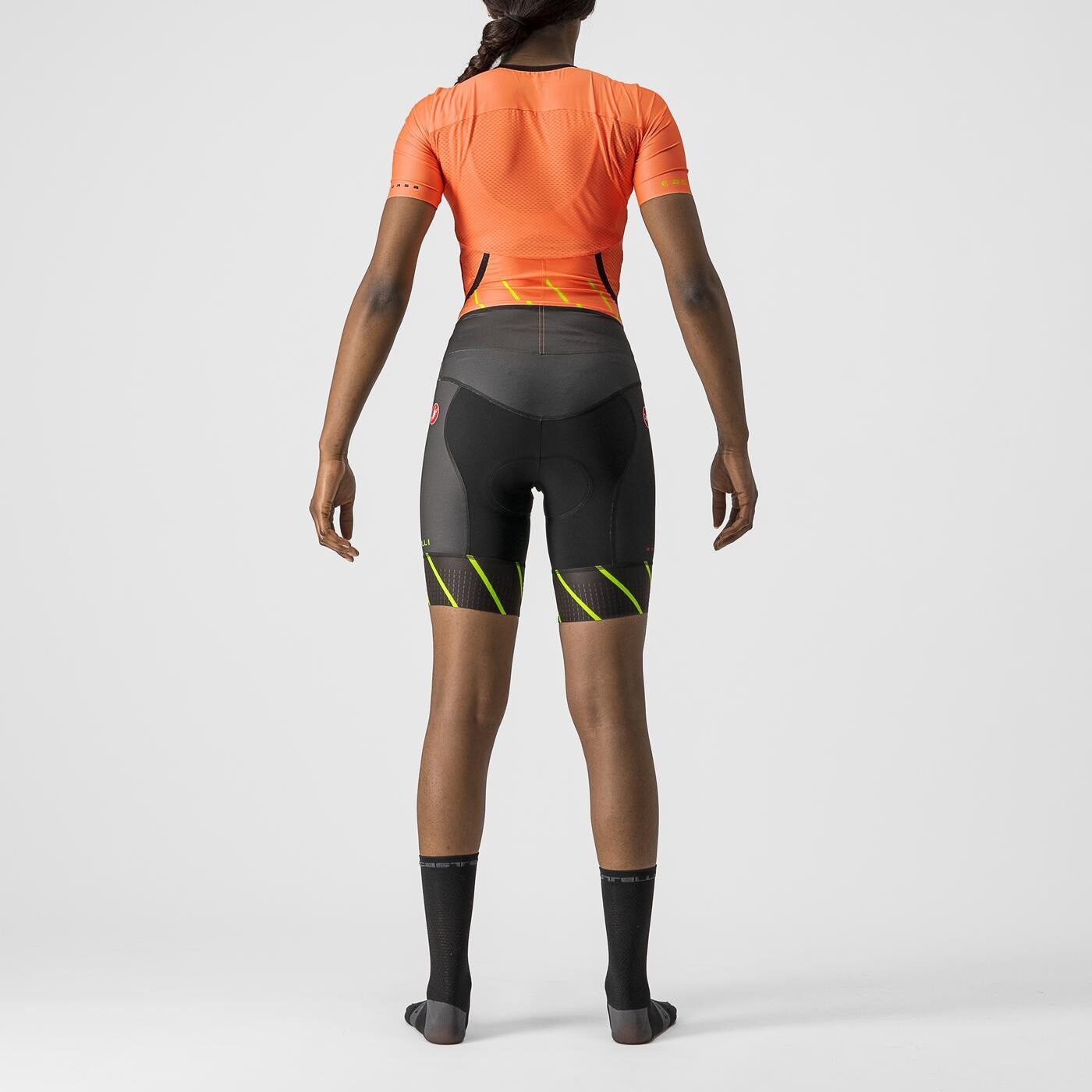 costum de triatlon cu maneca scurta castelli free sanremo w ss de dama portocaliu negru l 1