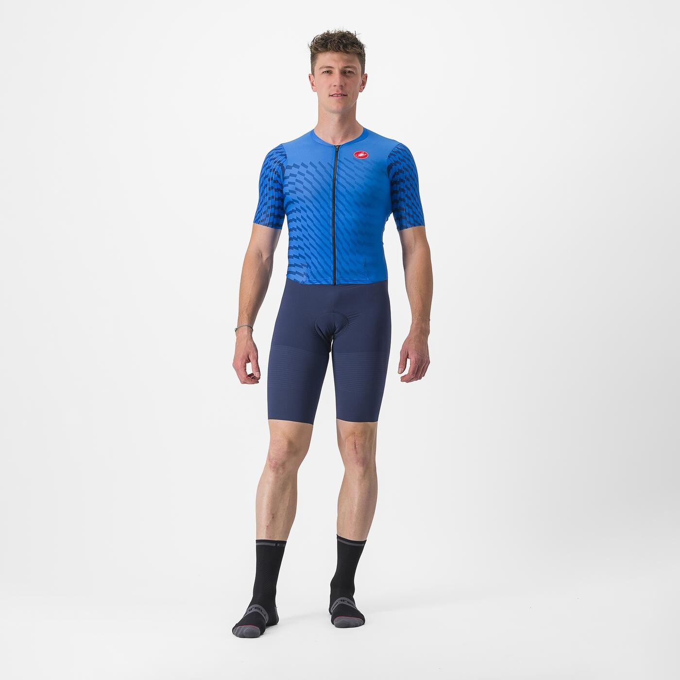 costum de triatlon cu maneca scurta castelli pr 2 speed albastru bleumarin m