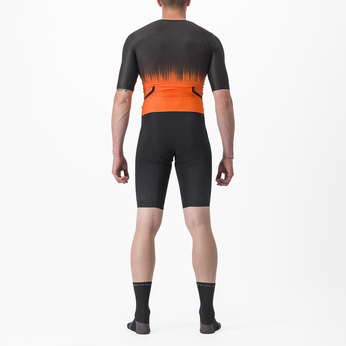 costum de triatlon cu maneca scurta castelli sanremo ultra negru portocaliu l 1