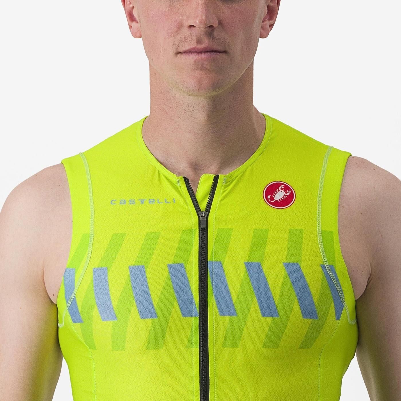costum de triatlon fara maneci castelli free sanremo sl galben fluo negru l 3