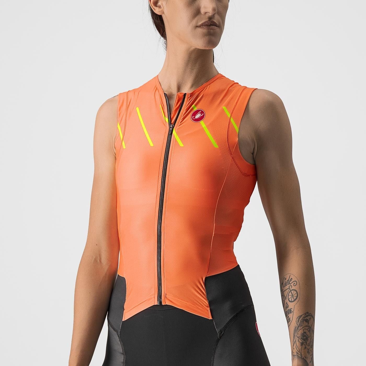 costum de triatlon fara maneci castelli free w sanremo sl de dama portocaliu negru s 2
