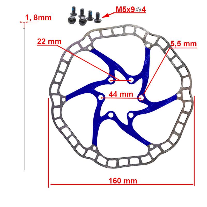 Disc frana eWheel EWD001 160mm, 6 gauri, albastru