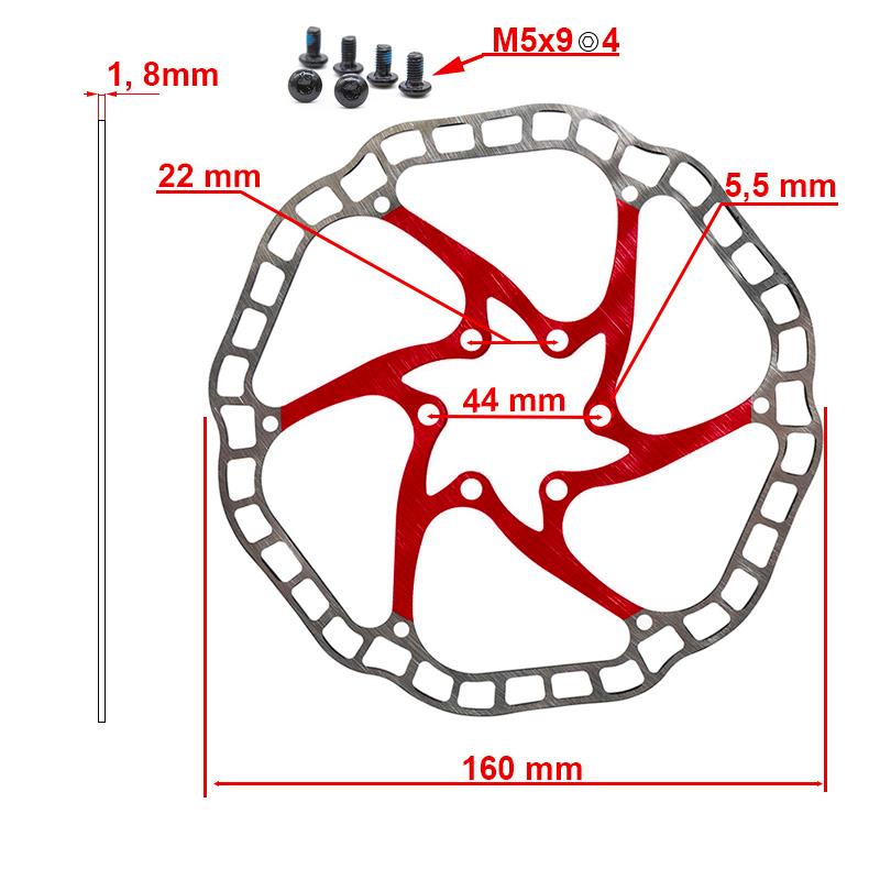 Disc frana eWheel EWD001 160mm, 6 gauri, rosu