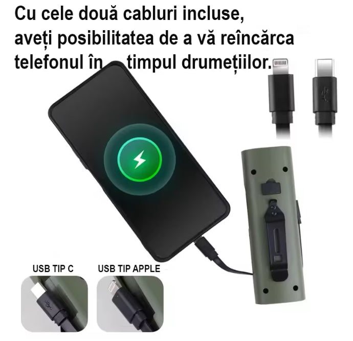 Far reincarcabil Fivestars Power Light PBL-6400, powerbank 6400 mAh, USB Type-C, kaki
